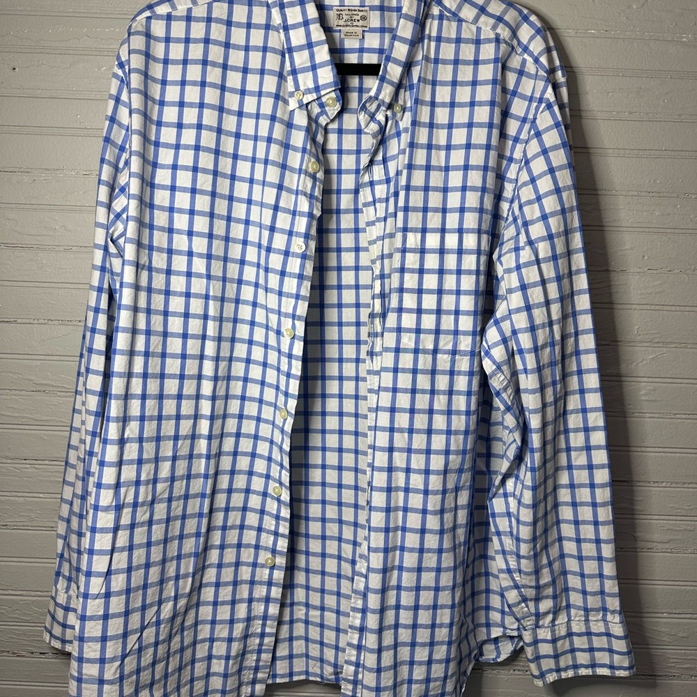J. Crew Blue and White Plaid Gingham Button Down Men's Shirt